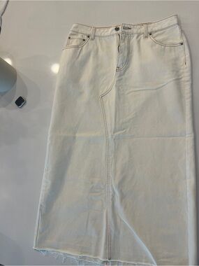 Cream White Denim Midi Skirt